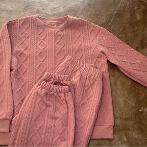 Soft Knit Loungewear Women's M Long Sleeve Crewneck Shirt Pant Set Dusty Pink